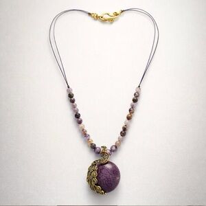 Regal Peacock: Amethyst and Gold Plated Peacock Purple Agate Pendant Necklace